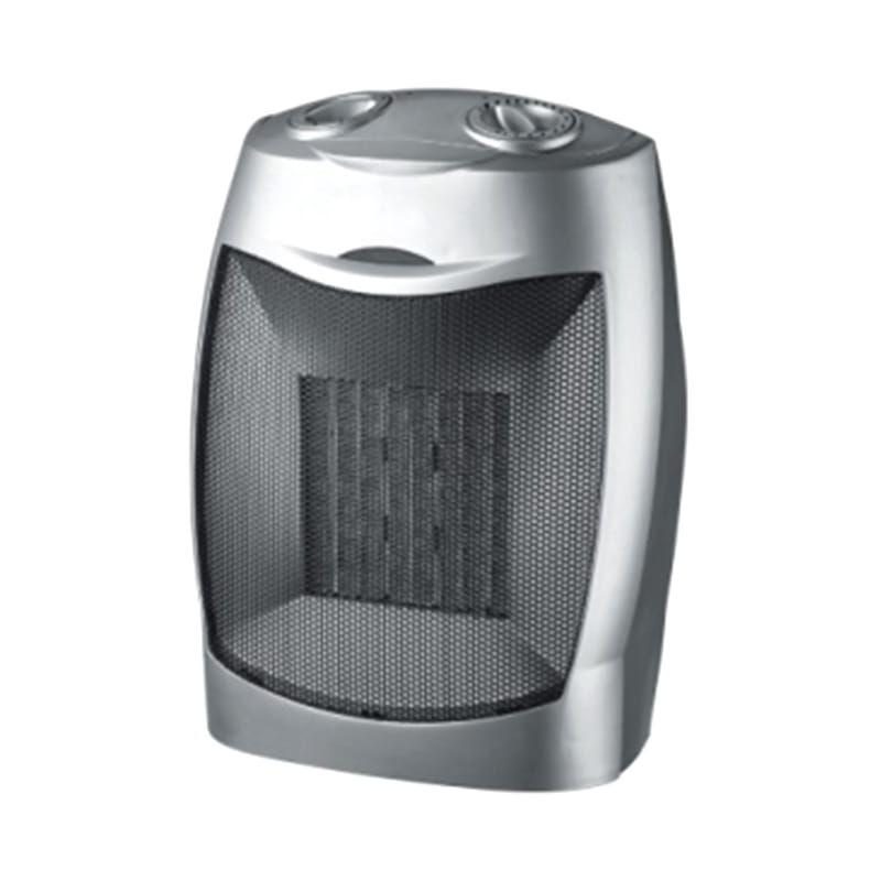 Calentador de ventilador eléctrico de cerámica PTC plateado con termostato ajustable y interruptor de punta